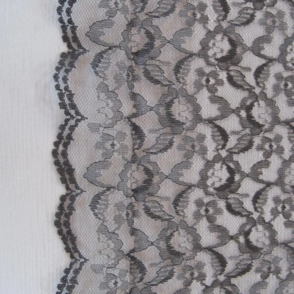 Vintage Rectangular Black Lace Scarf with scalloped edge. 16